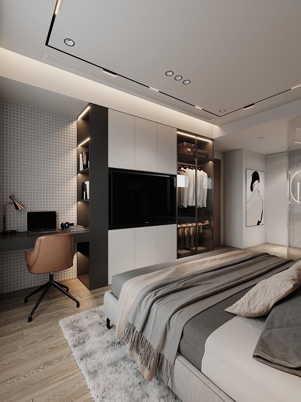 thiết kế mẫu phòng ngủ màu xám